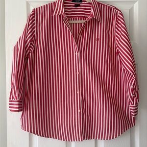 Chaps Red and White Vertical Striped Button-Down Shirt